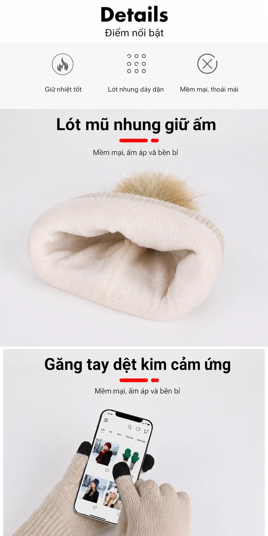 Bộ 3 mũ khăn quàng găng tay cho bé trai bé gái mùa đông, mũ len dệt kim có bịt tai lót lông giữ ấm khi đi ngoài trời