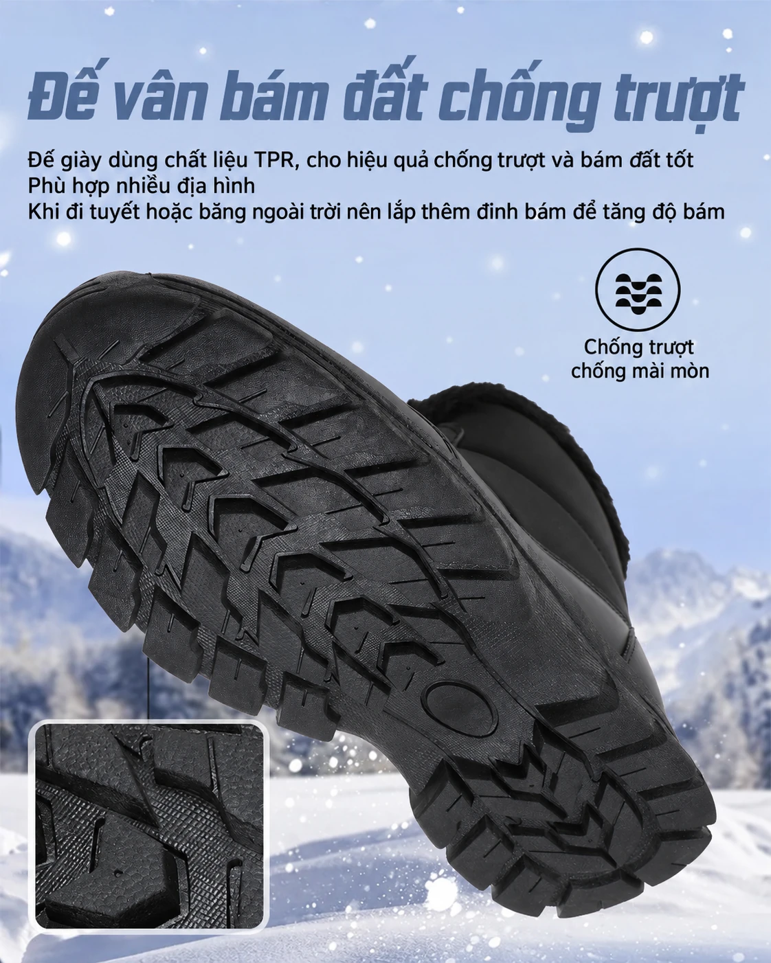 Boots đi tuyết nữ chống nước chống trượt đi ngoài trời, lót lông giữ ấm, đế dày, phù hợp mùa đông