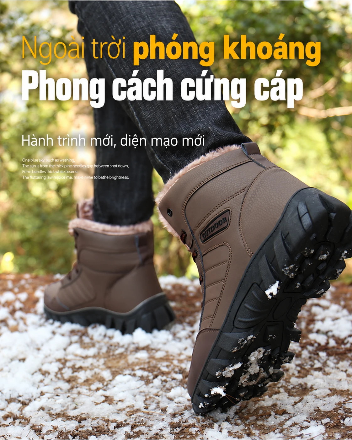 Giày đi tuyết nam đi ngoài trời, chống thấm nước, chống trơn trượt, giữ ấm mùa đông, lót lông dày, đế cao su