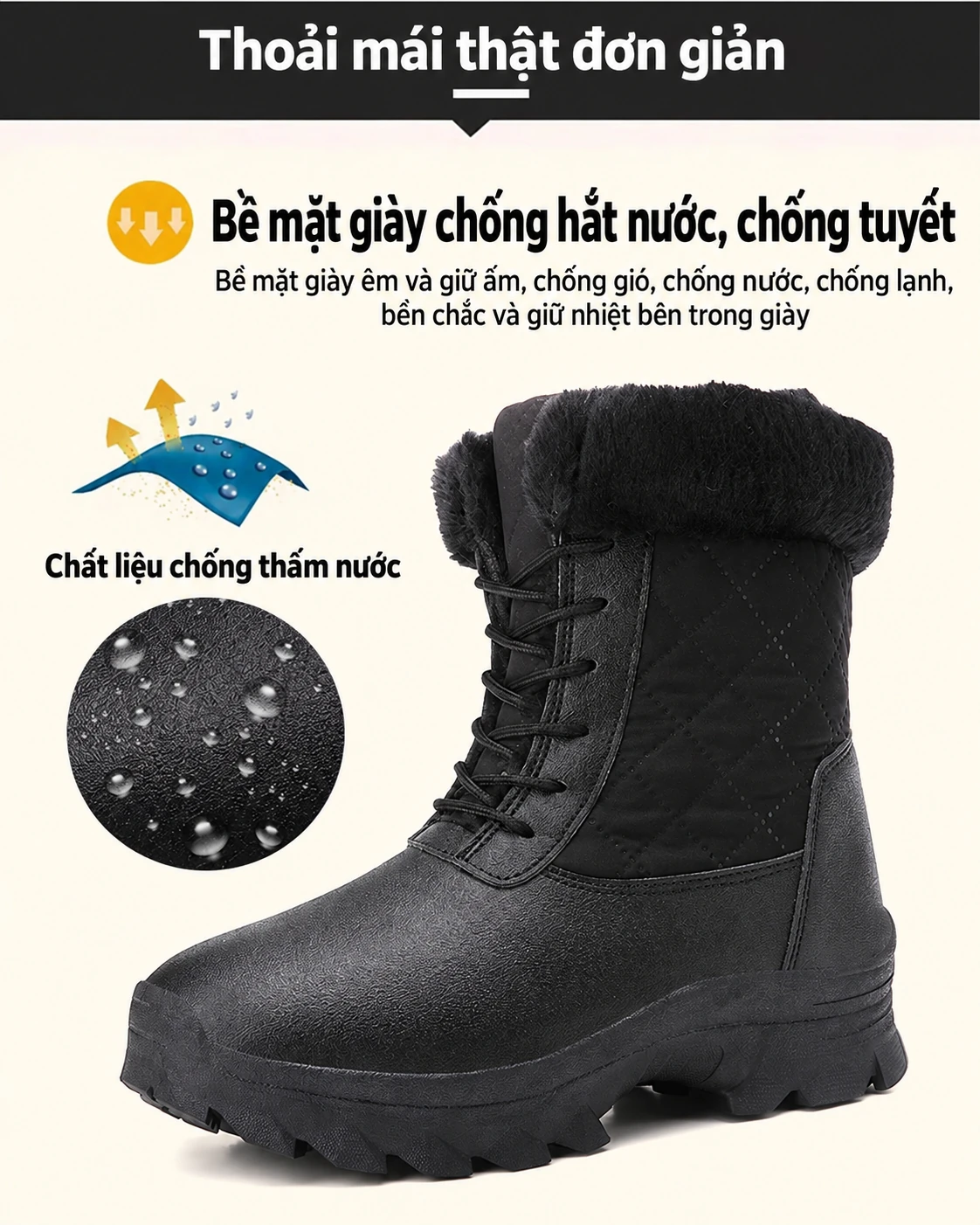 Giày boots đi tuyết nữ cổ cao, chống thấm nước, chống trơn trượt, lót lông giữ ấm, phù hợp đi tuyết và leo núi ngoài trời