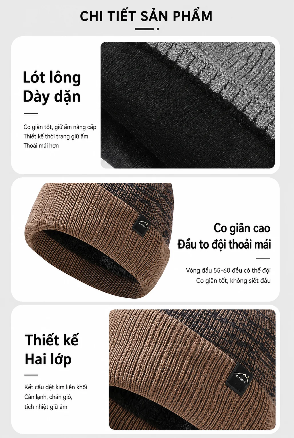Bộ mũ len và khăn cổ nam có lót nỉ dày, giữ ấm mùa đông