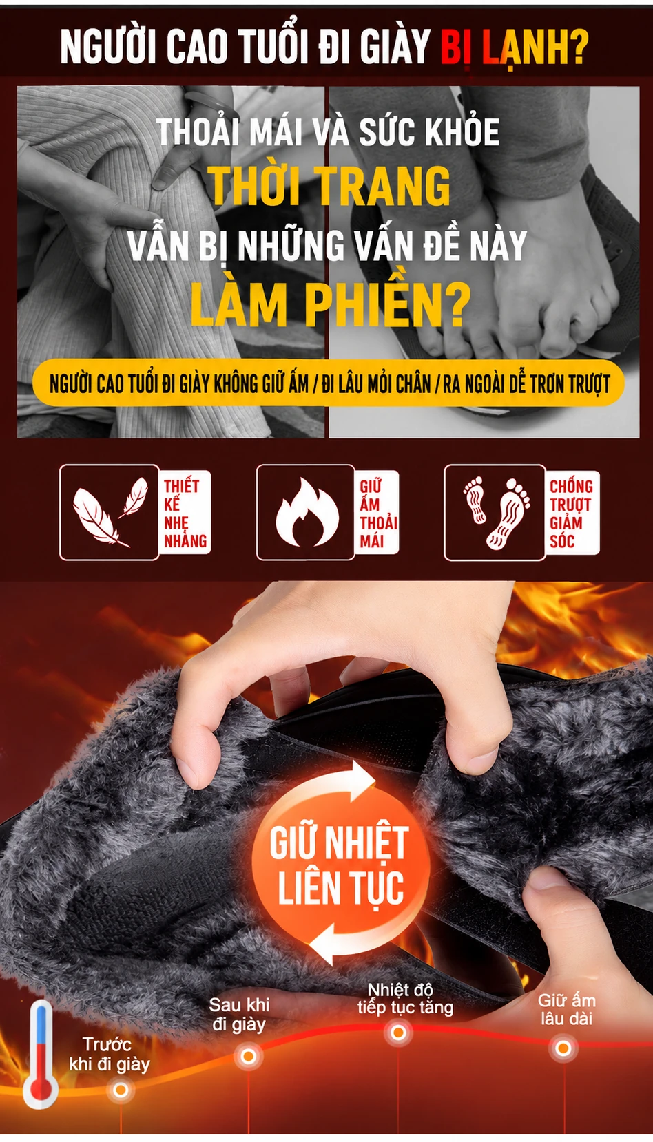 Giày đi tuyết nam, nữ chống trơn trượt, lót lông dày giữ ấm mùa đông