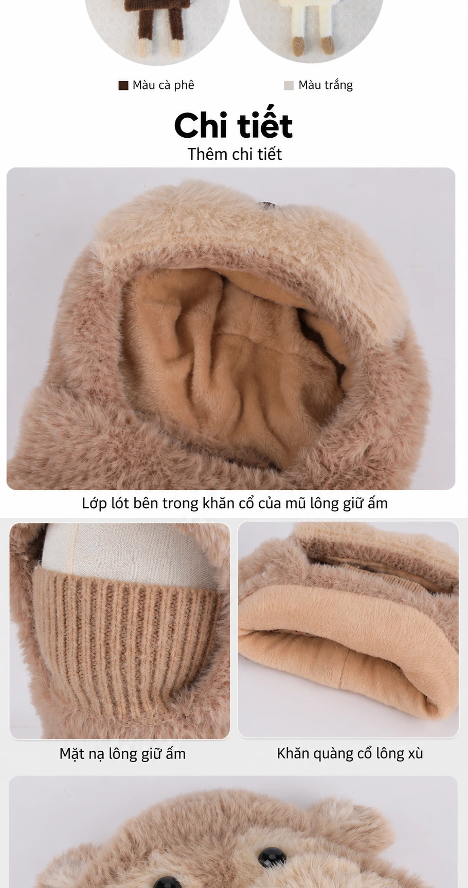 Mũ len trùm đầu liền khăn ống và khẩu trang cho bé trai bé gái, giữ ấm mùa đông, có che tai, họa tiết hoạt hình