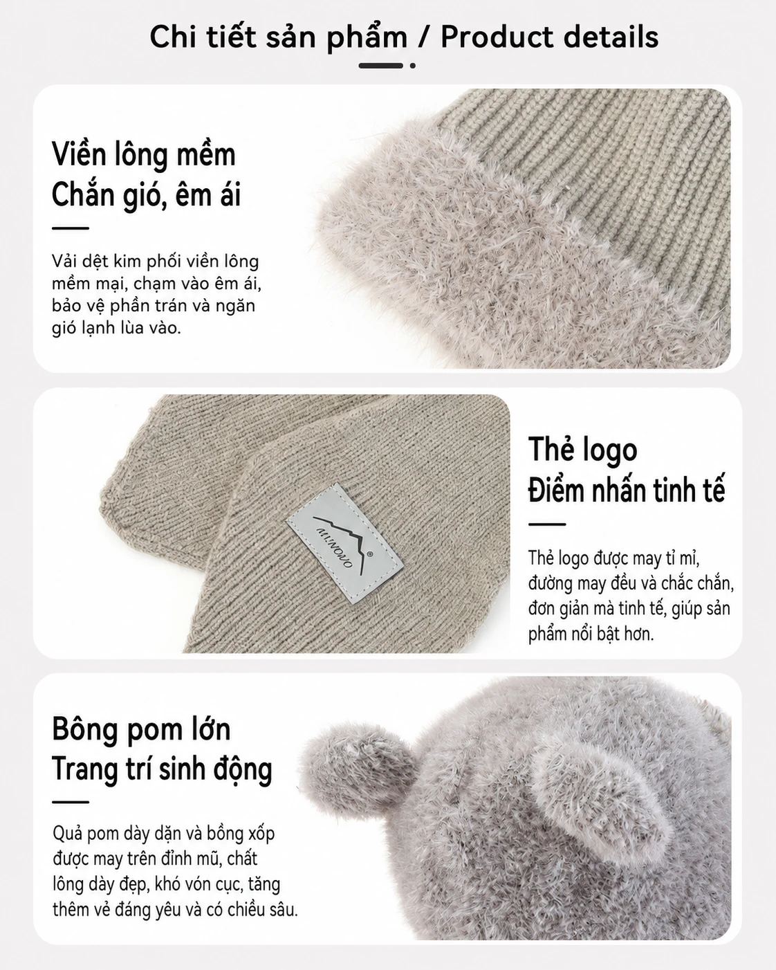 Mũ len dệt kim giữ ấm thu đông dày dặn kèm khăn quàng liền che tai unisex