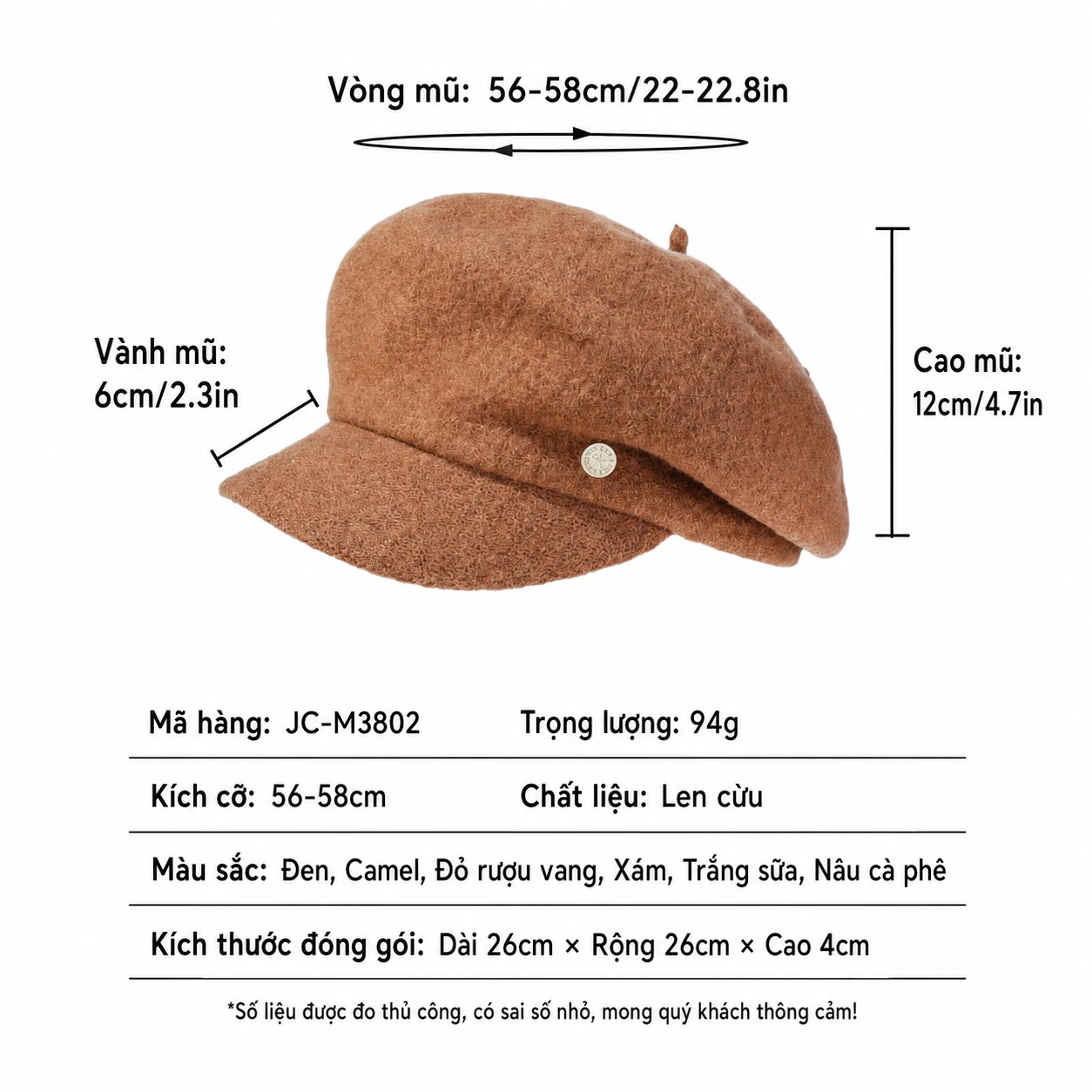 Mũ nồi len lông cừu phong cách Hàn Quốc cao cấp – mẫu mới thu đông cho nữ