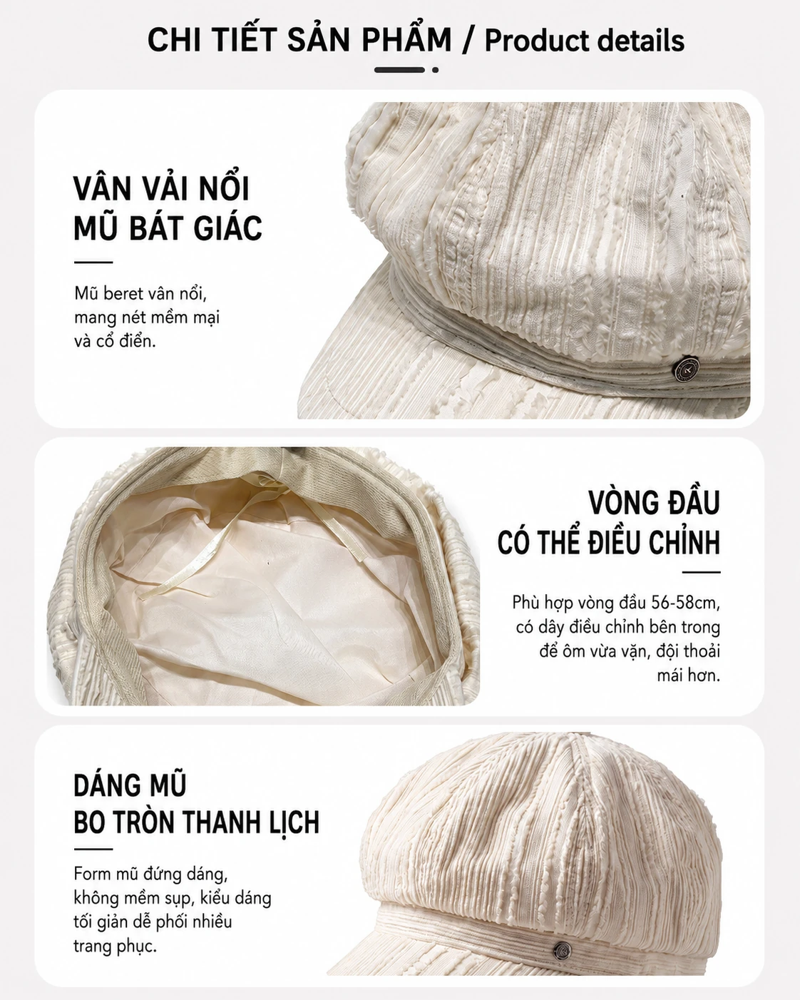 Mũ beret nữ trơn màu viền tua, kiểu mũ newsboy