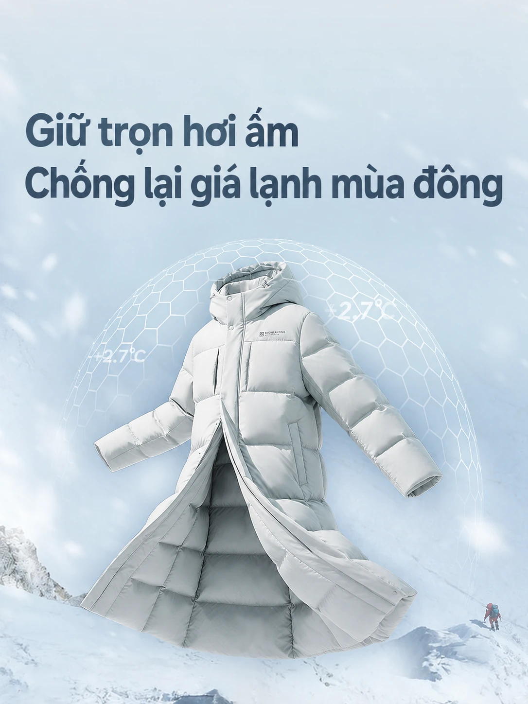 Áo khoác lông vũ dáng dài nữ mặc ngoài trời