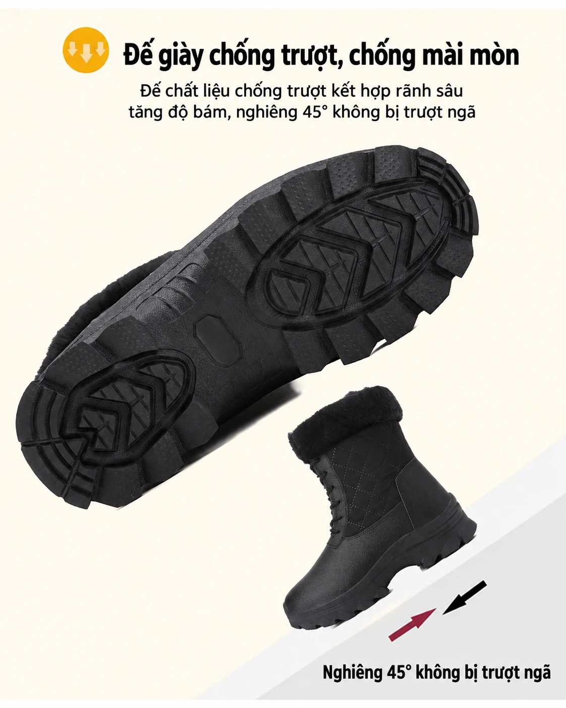Giày boots đi tuyết nữ cổ cao, chống thấm nước, chống trơn trượt, lót lông giữ ấm, phù hợp đi tuyết và leo núi ngoài trời