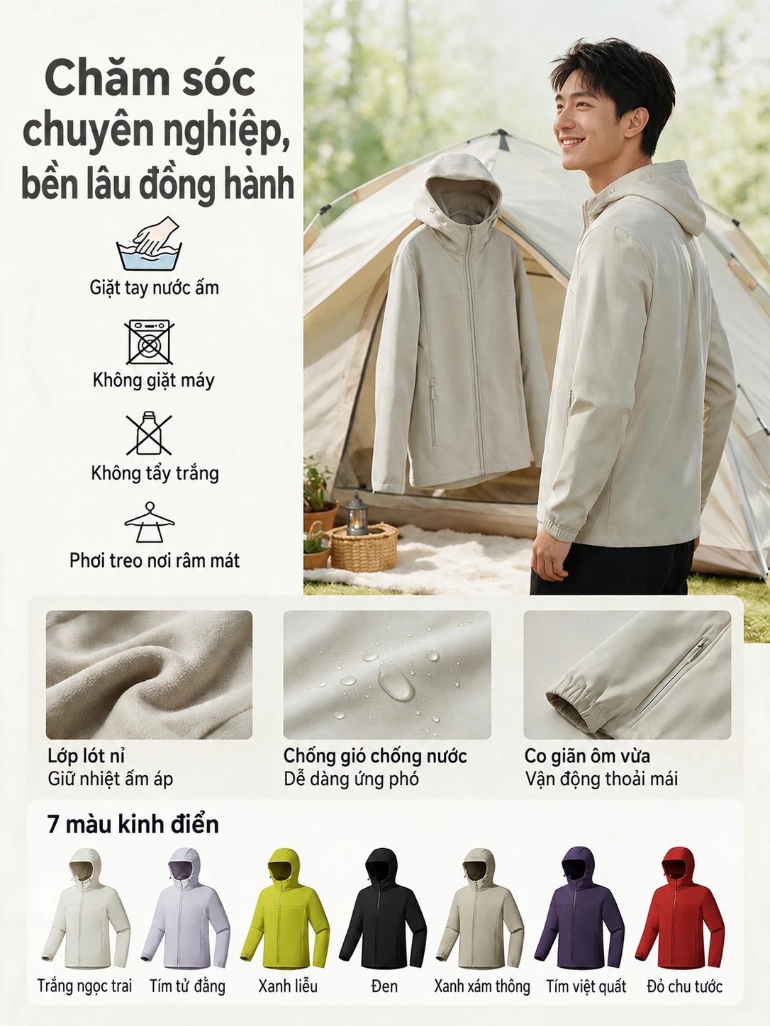 Áo khoác leo núi chống nước giữ ấm cho nam nữ, lót nỉ dày