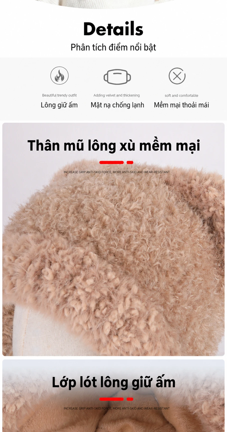 Mũ len nữ trùm đầu liền khăn quàng và khẩu trang, lót lông giữ ấm, che tai, dùng cho mùa đông ngoài trời