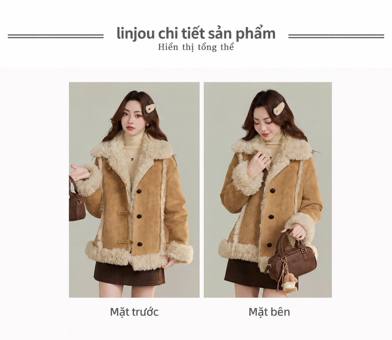 Áo khoác da lộn nữ, dày dặn giữ ấm, mùa thu đông