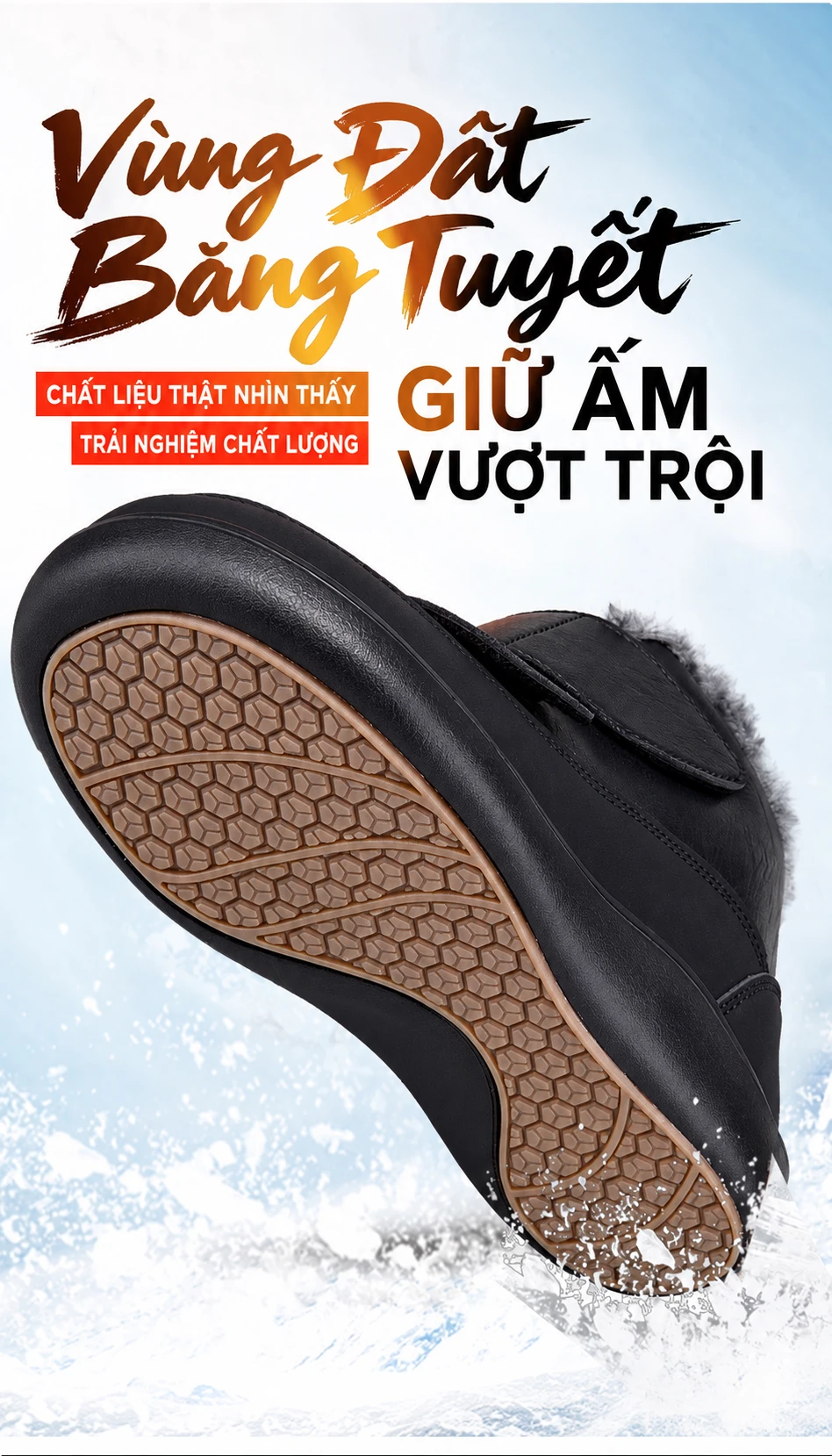 Giày đi tuyết nam, nữ chống trơn trượt, lót lông dày giữ ấm mùa đông