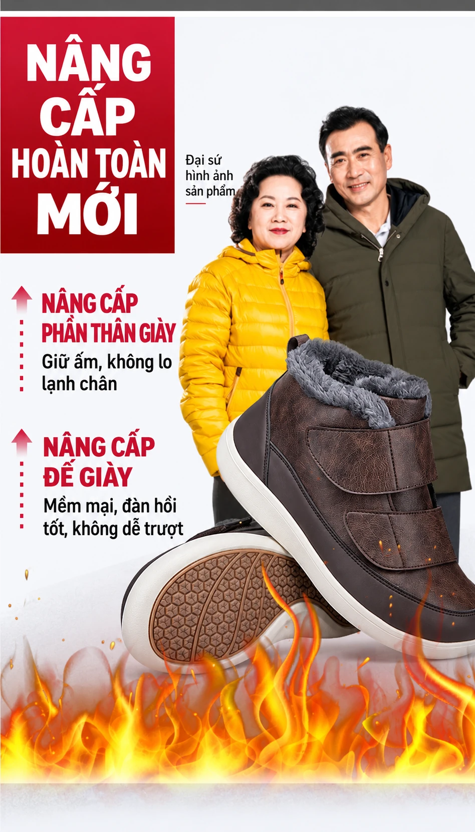Giày đi tuyết nam, nữ chống trơn trượt, lót lông dày giữ ấm mùa đông