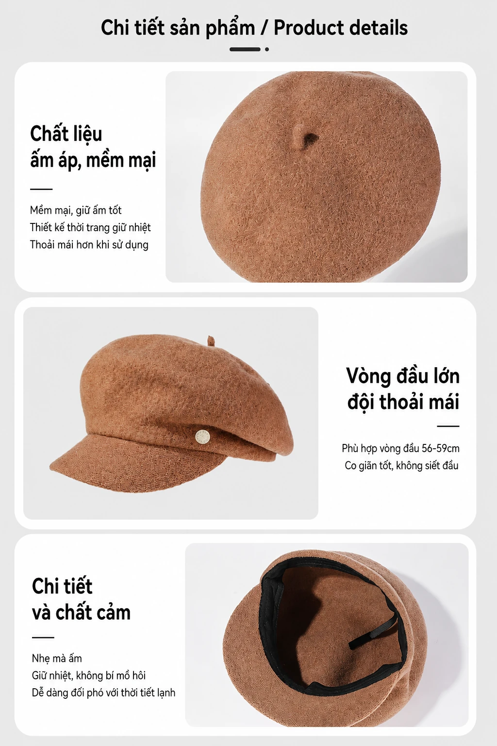 Mũ nồi len lông cừu phong cách Hàn Quốc cao cấp – mẫu mới thu đông cho nữ