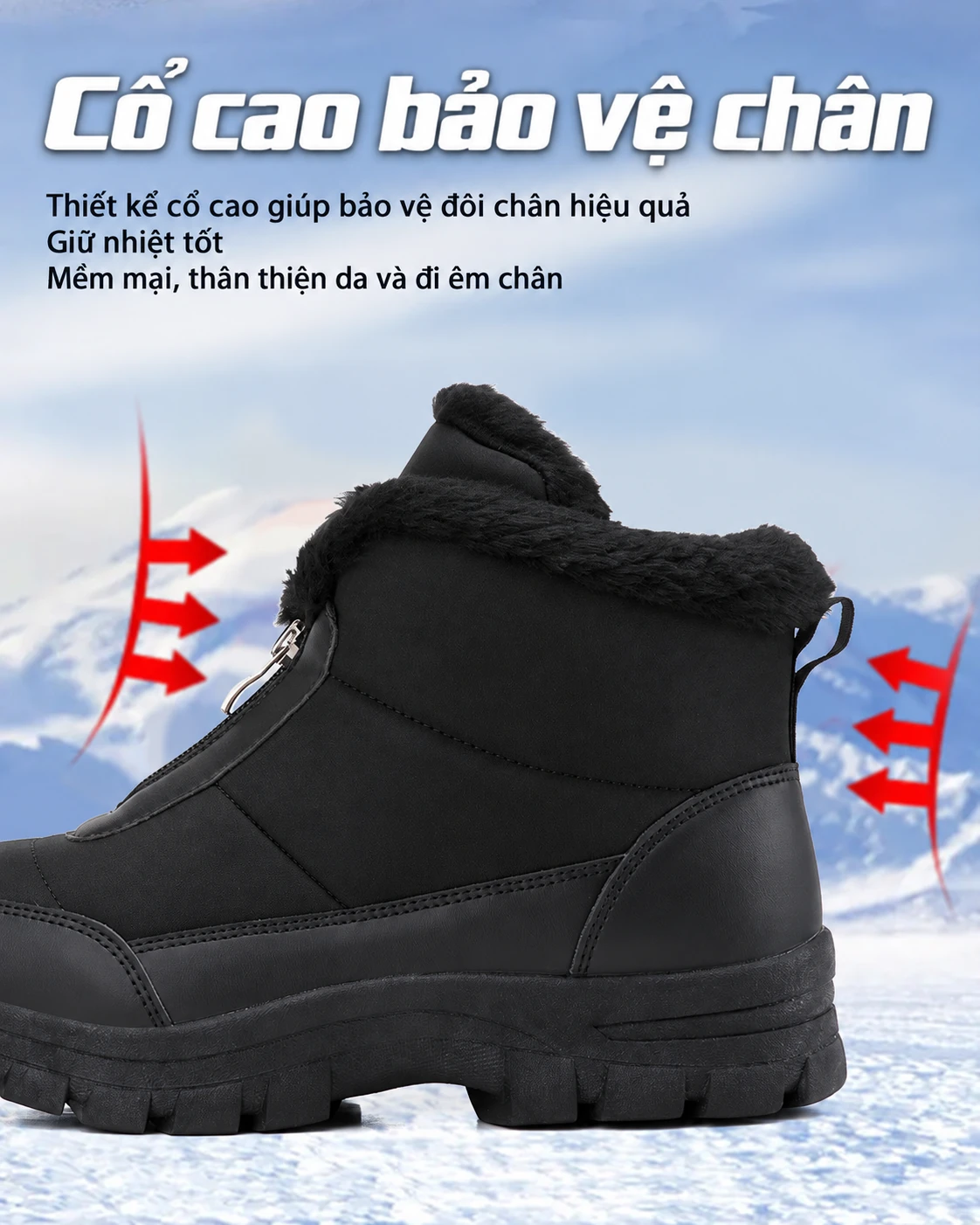 Boots đi tuyết nữ chống nước chống trượt đi ngoài trời, lót lông giữ ấm, đế dày, phù hợp mùa đông