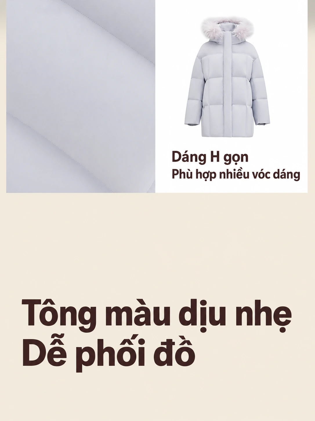 Áo phao lông vũ nữ mùa đông cổ lông gấu trúc, phong cách thời trang thanh lịch