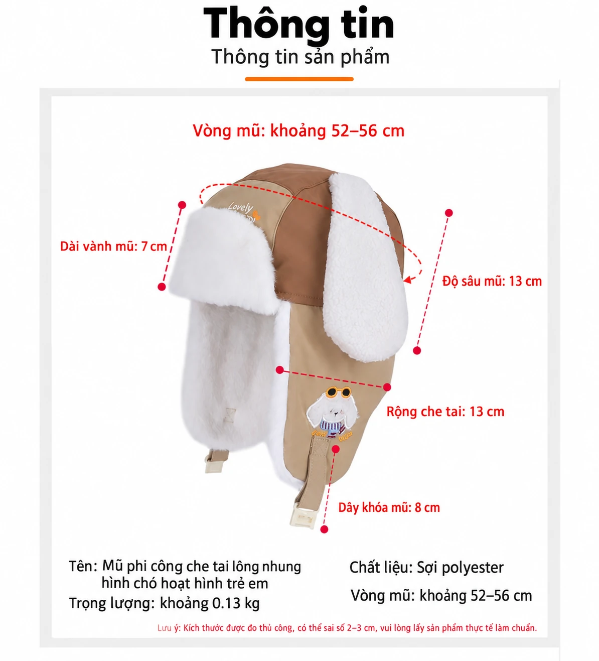 Mũ trẻ em bé trai bé gái hình chó dễ thương, chui đầu, lót lông giữ ấm, che tai cho mùa đông