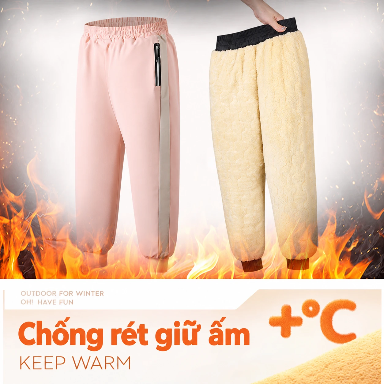Quần bông trẻ em chống lạnh chống nước mặc mùa đông, lót lông dày giữ ấm, mặc ngoài cho bé trai và bé gái