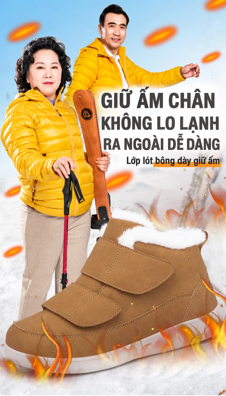 Giày đi tuyết nam, nữ chống trơn trượt, lót lông dày giữ ấm mùa đông