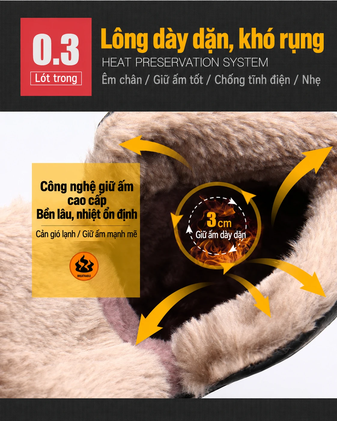 Giày đi tuyết nam đi ngoài trời, chống thấm nước, chống trơn trượt, giữ ấm mùa đông, lót lông dày, đế cao su