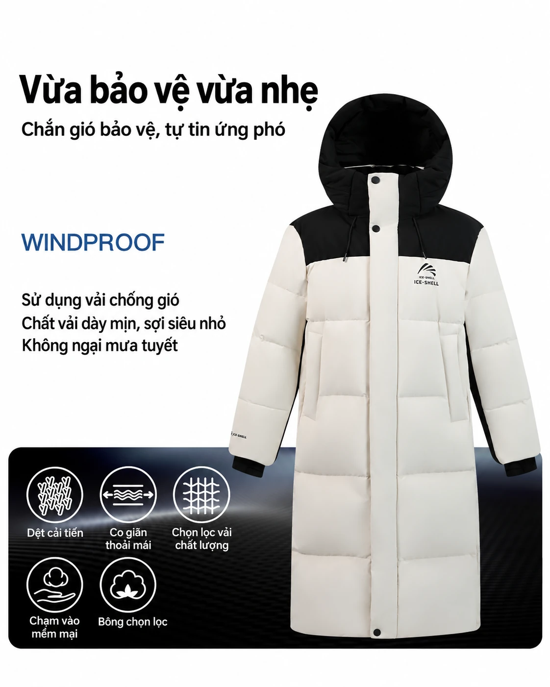 Áo khoác phao lông vũ dáng dài unisex nam nữ giữ ấm mùa đông