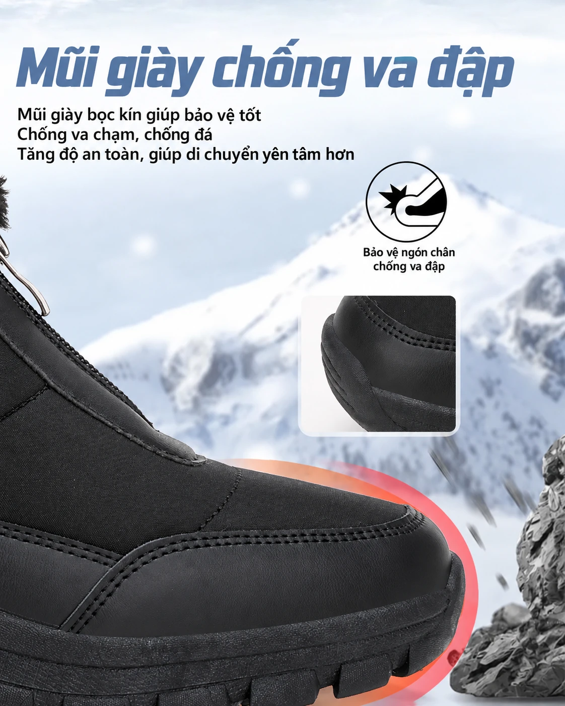 Boots đi tuyết nữ chống nước chống trượt đi ngoài trời, lót lông giữ ấm, đế dày, phù hợp mùa đông