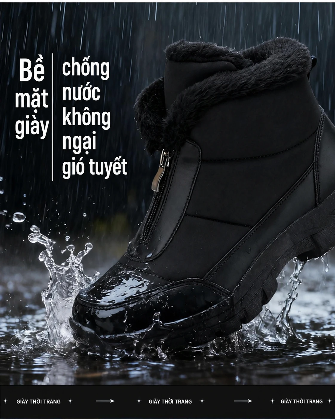 Boots đi tuyết nữ chống nước chống trượt đi ngoài trời, lót lông giữ ấm, đế dày, phù hợp mùa đông