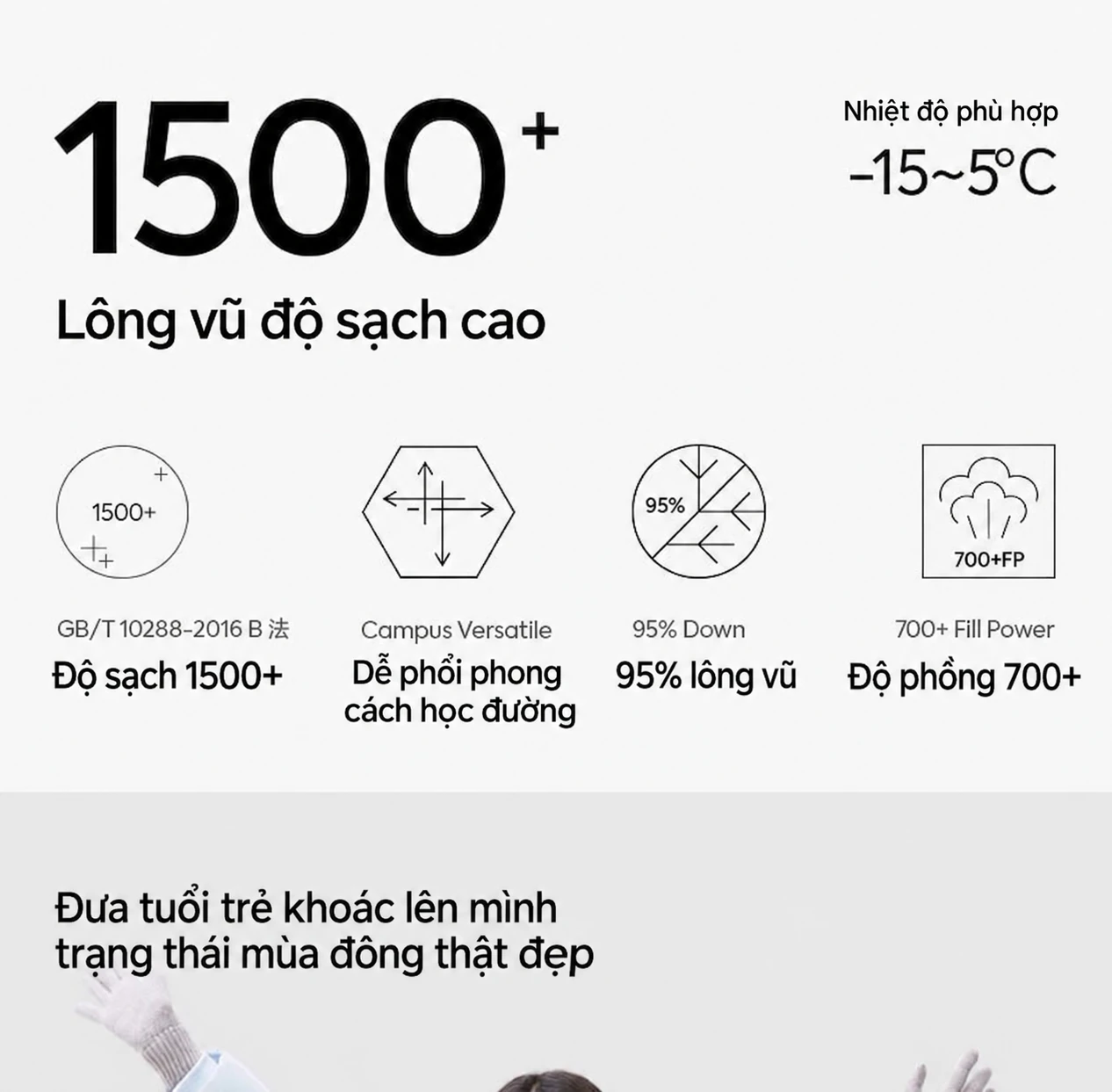Áo khoác phao nữ mùa đông, lông vũ vịt trắng 95%, dáng ngắn nhẹ, dày dặn, có mũ