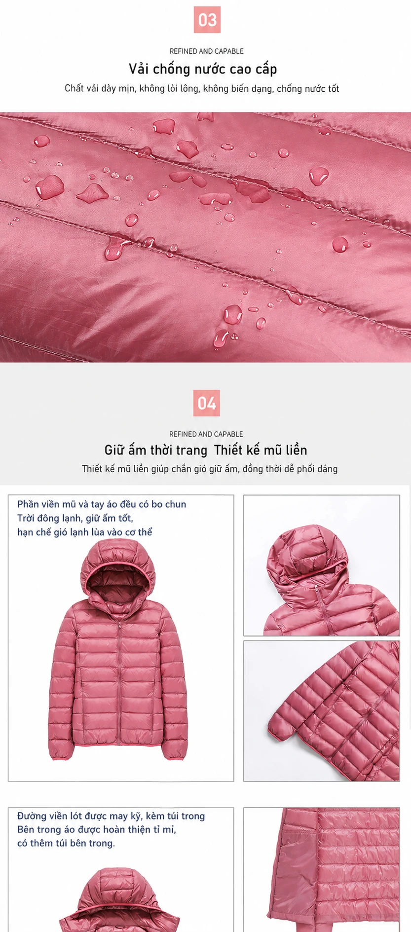 Áo khoác phao nữ lông vũ lông vịt trắng mỏng nhẹ, giữ ấm, ôm dáng, kiểu Hàn
