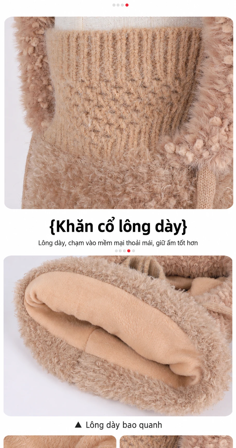 Mũ len nữ trùm đầu liền khăn quàng và khẩu trang, lót lông giữ ấm, che tai, dùng cho mùa đông ngoài trời