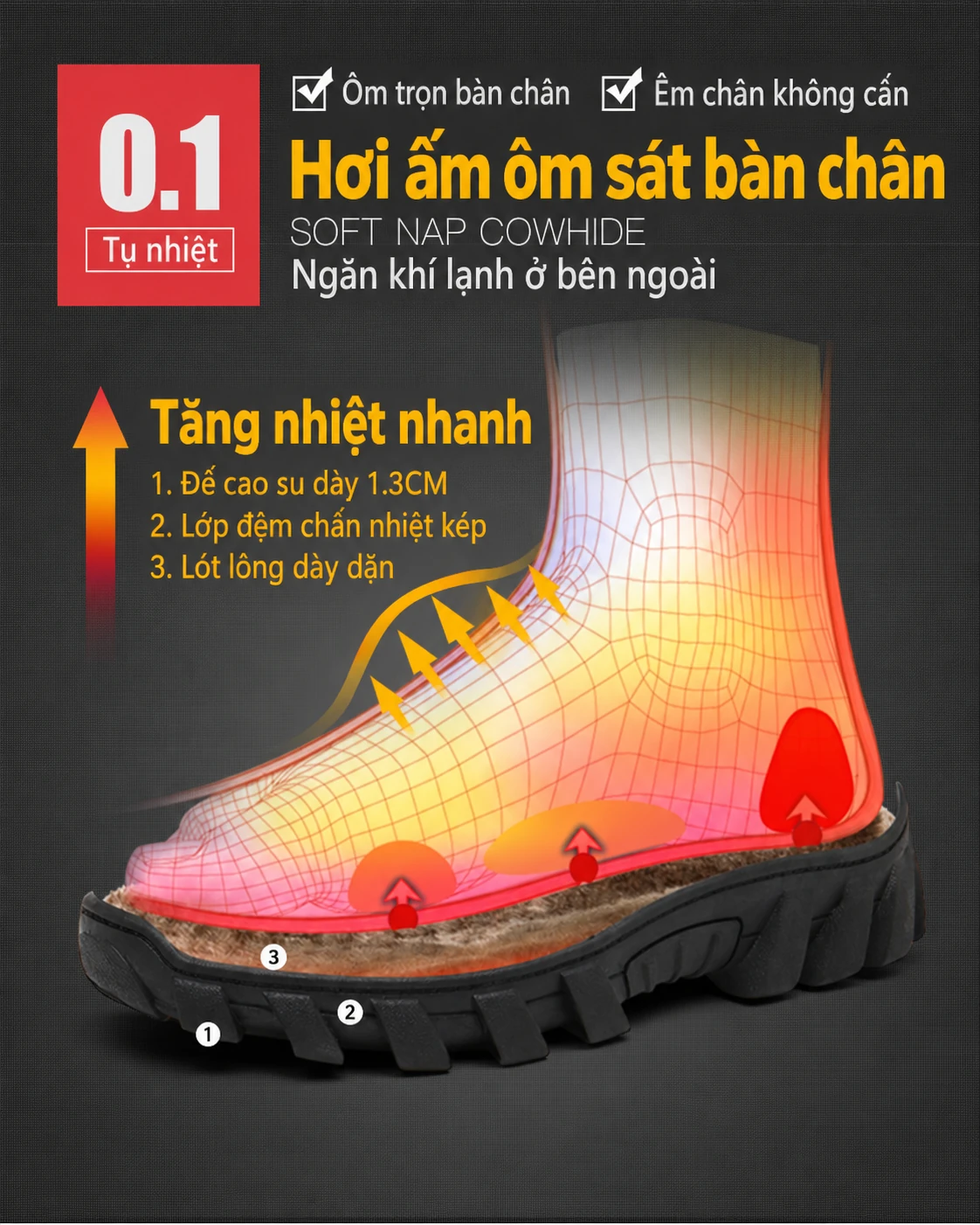 Giày đi tuyết nam đi ngoài trời, chống thấm nước, chống trơn trượt, giữ ấm mùa đông, lót lông dày, đế cao su