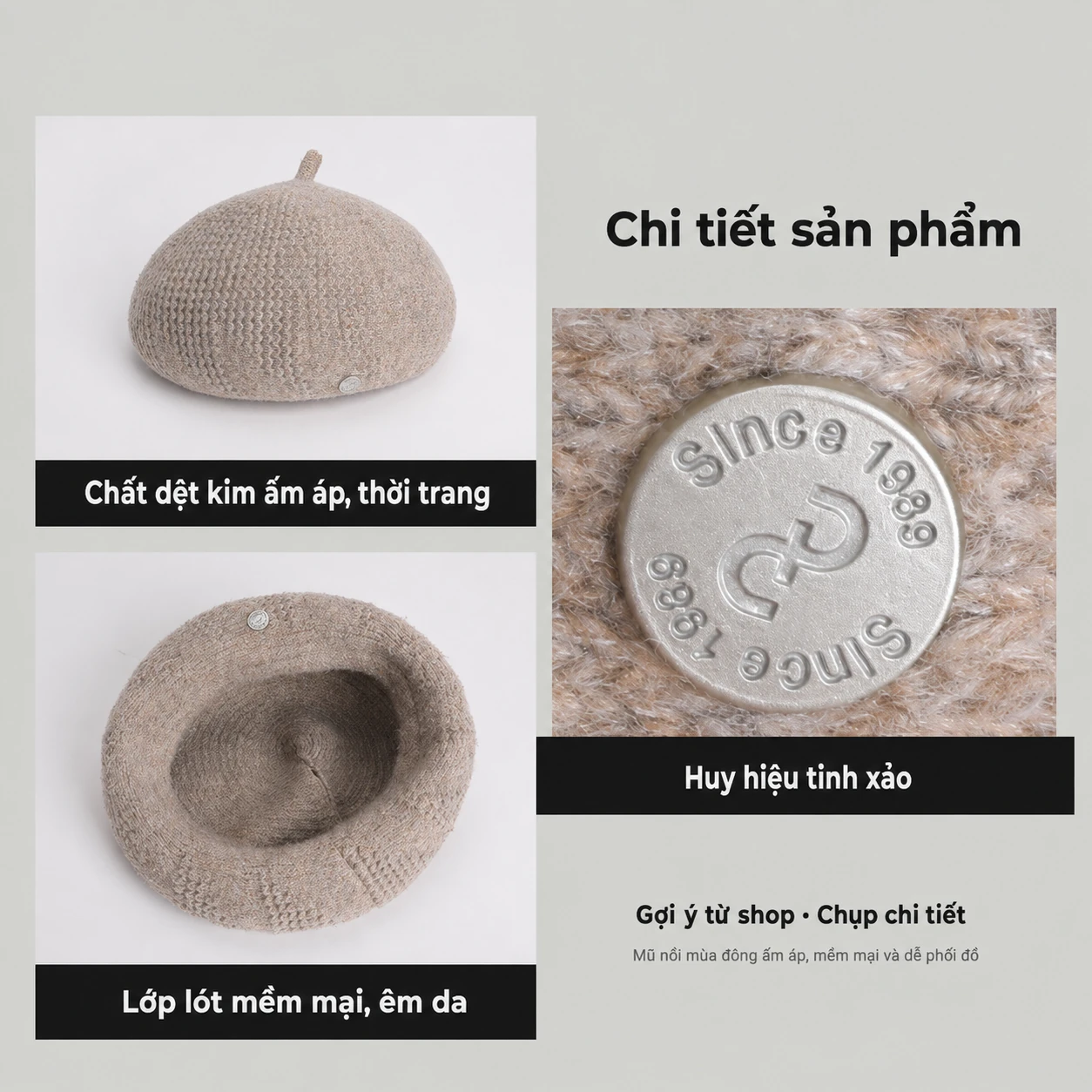 Mũ beret len nữ phong cách họa sĩ, đội thu đông ngoài trời