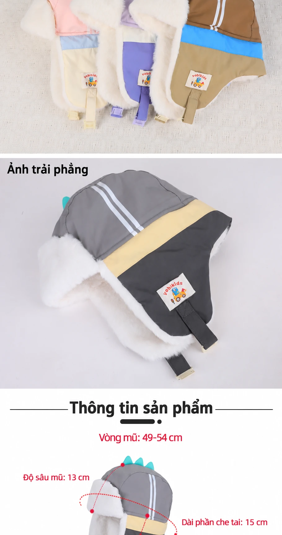 Mũ bé trai bé gái mùa đông lót lông dày giữ ấm che tai hình khủng long dễ thương
