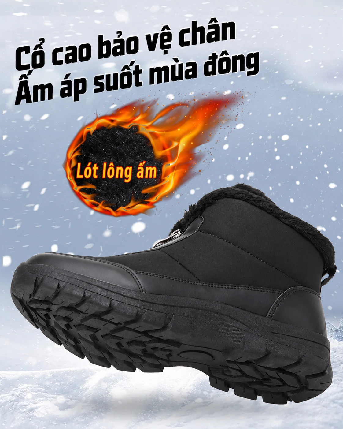 Boots đi tuyết nữ chống nước chống trượt đi ngoài trời, lót lông giữ ấm, đế dày, phù hợp mùa đông