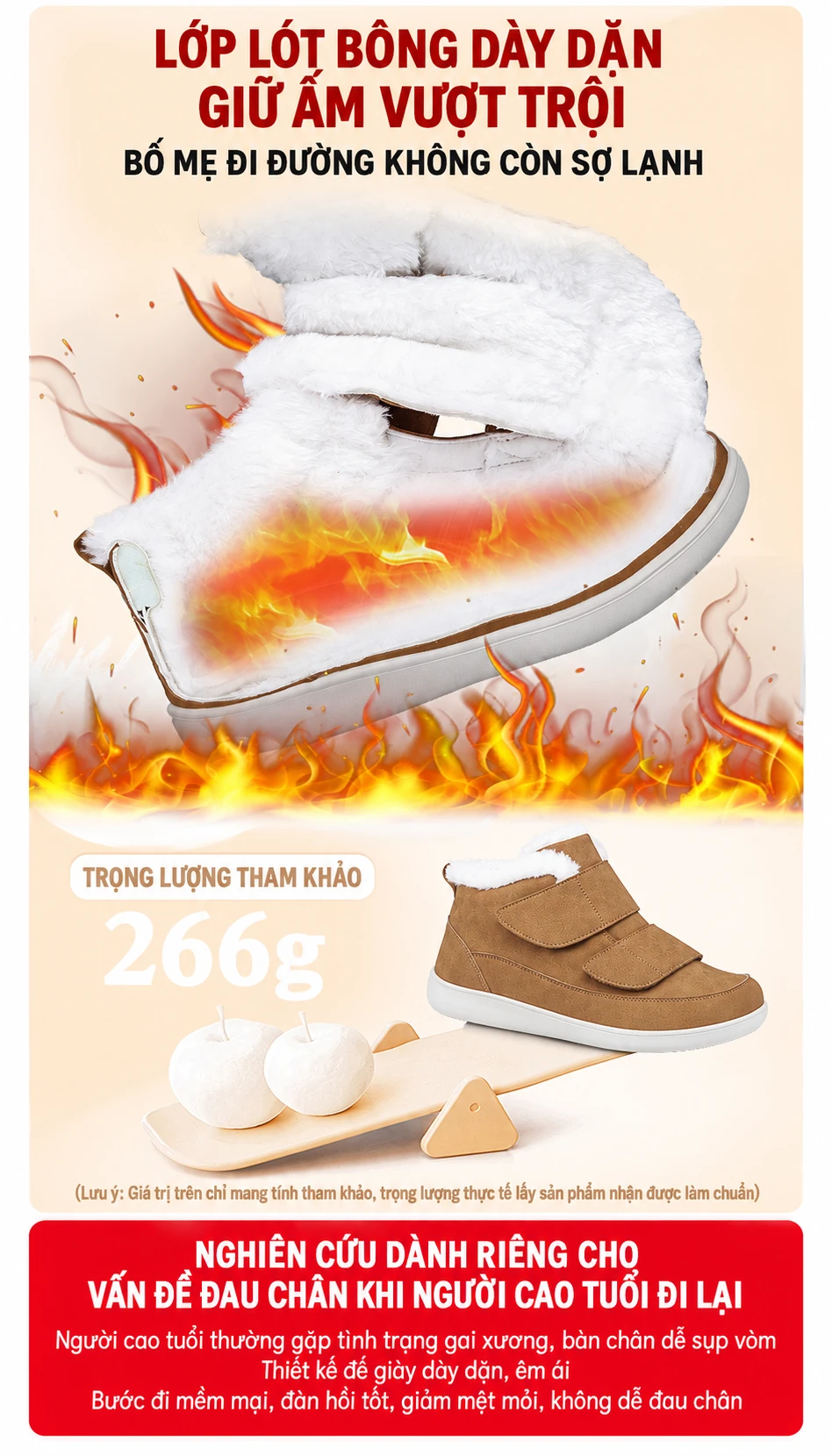 Giày đi tuyết nam, nữ chống trơn trượt, lót lông dày giữ ấm mùa đông