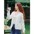 Áo khoác len cardigan nữ dệt kim cổ V đính hoa nổi cho mùa thu... - ảnh 1