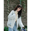 Áo cardigan len nữ dệt kim cổ V thêu hoa, dáng rộng mềm mại cho... - ảnh 1
