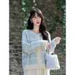 Áo cardigan len nữ dệt kim sọc xanh phong cách Pháp dịu dàng, dáng... - ảnh 1
