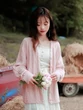 Áo len cardigan nữ dệt kim cổ V phong cách ngọt ngào, tay dài, mặc mùa thu