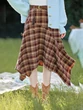 Chân váy chữ A caro phong cách vintage nữ, dáng dài qua gối bất đối xứng, mặc mùa thu