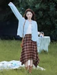Chân váy chữ A caro phong cách vintage nữ, dáng dài qua gối bất đối xứng, mặc mùa thu