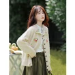 Áo cardigan len dệt kim nữ cổ bẻ thêu tay phong cách nghệ thuật, dáng rộng mềm mại cho mùa thu