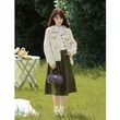 Áo cardigan len dệt kim nữ cổ bẻ thêu tay phong cách nghệ thuật, dáng rộng mềm mại cho mùa thu
