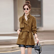 Áo khoác trench da lộn nữ dáng dài vừa mùa thu phong cách retro... - ảnh 1