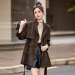 Áo khoác trench da lộn nữ dáng dài vừa mùa thu phong cách retro... - ảnh 2