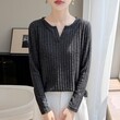 Áo len dệt kim tay dài nữ , vải có vân, dáng rộng lười, mặc... - ảnh 1