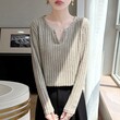 Áo len dệt kim tay dài nữ , vải có vân, dáng rộng lười, mặc... - ảnh 2