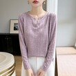 Áo len dệt kim tay dài nữ , vải có vân, dáng rộng lười, mặc... - ảnh 3