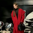 Áo khoác dạ nữ lông cừu hai mặt cổ ve lớn phong cách tiểu thư, dáng dài, mùa đông