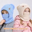 Mũ len chui đầu 3 trong 1 cho trẻ em kèm khẩu trang và khăn quàng cổ, lót lông giữ ấm, dùng mùa đông ngoài trời cho bé trai và bé gái